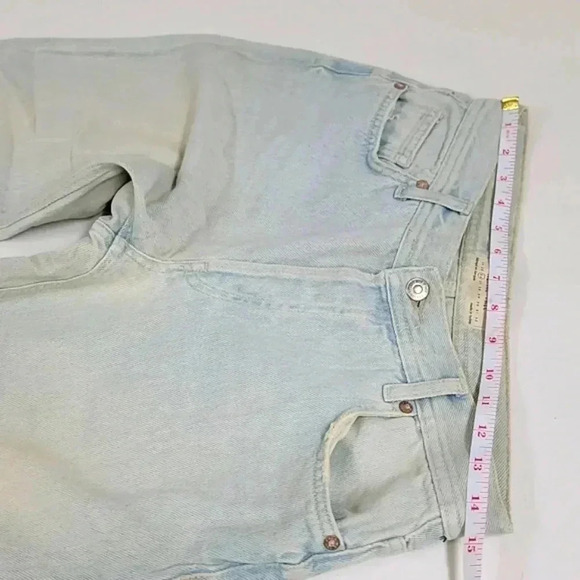 Free People Maggie Straight Leg Mid Rise Distressed Denim Jeans Paradise Blue - Picture 8 of 15